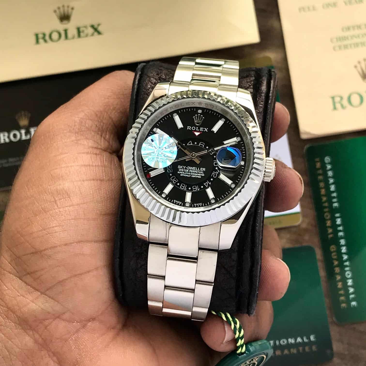 Rolex SkyDweller Stainless Steel Black Dial & Oyster Chain Strap Japanese Automatic Master Quality Men’s Watch — zoomed view