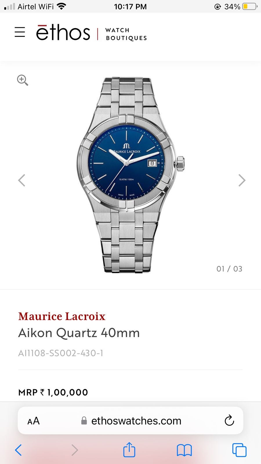 Maurice Lacroix Aikon Quartz 40mm Authentic Stainless Steel Blue Dial