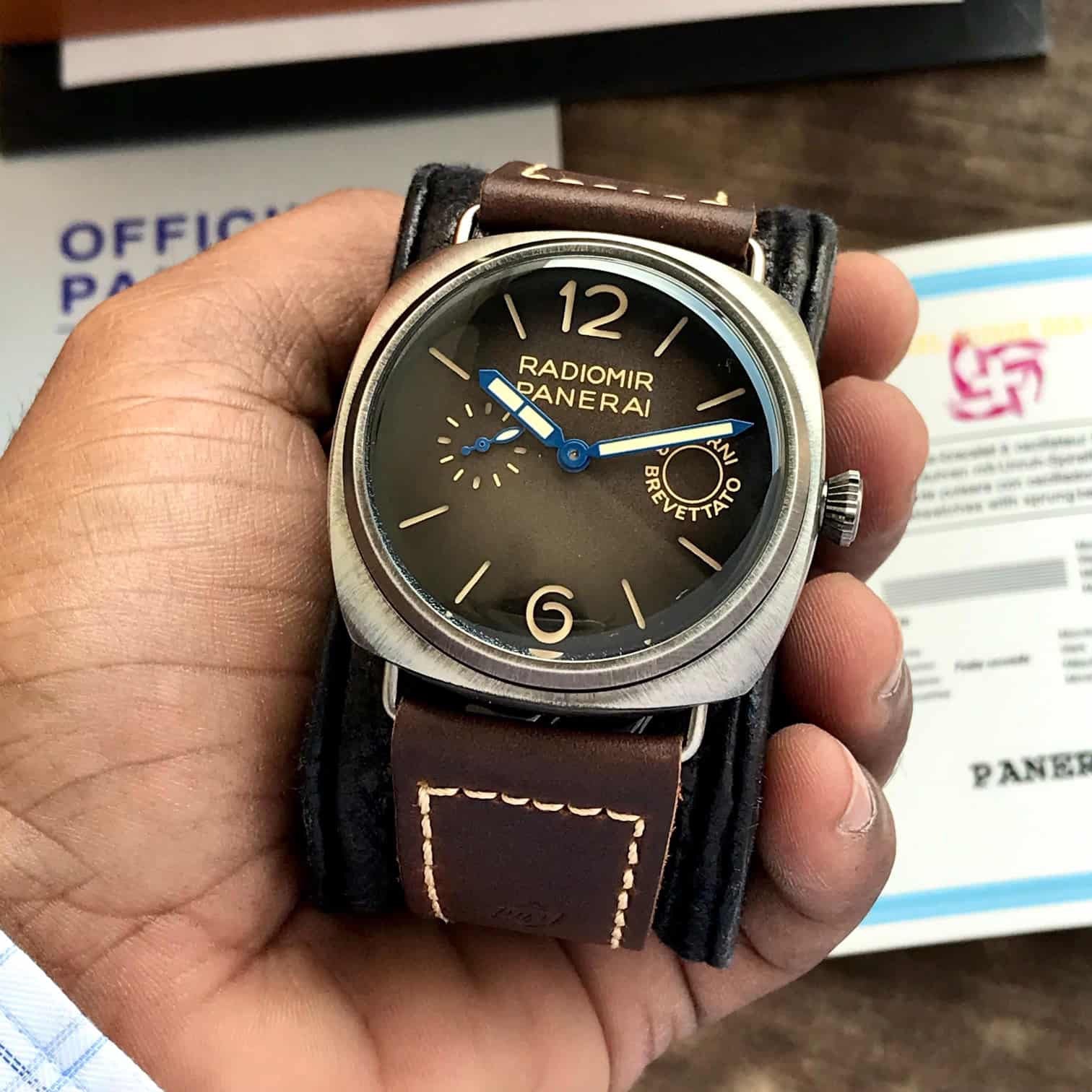 The new Panerai Radiomir Otto Giorni Brown Swiss Made Automatic Mens Watch — zoomed view
