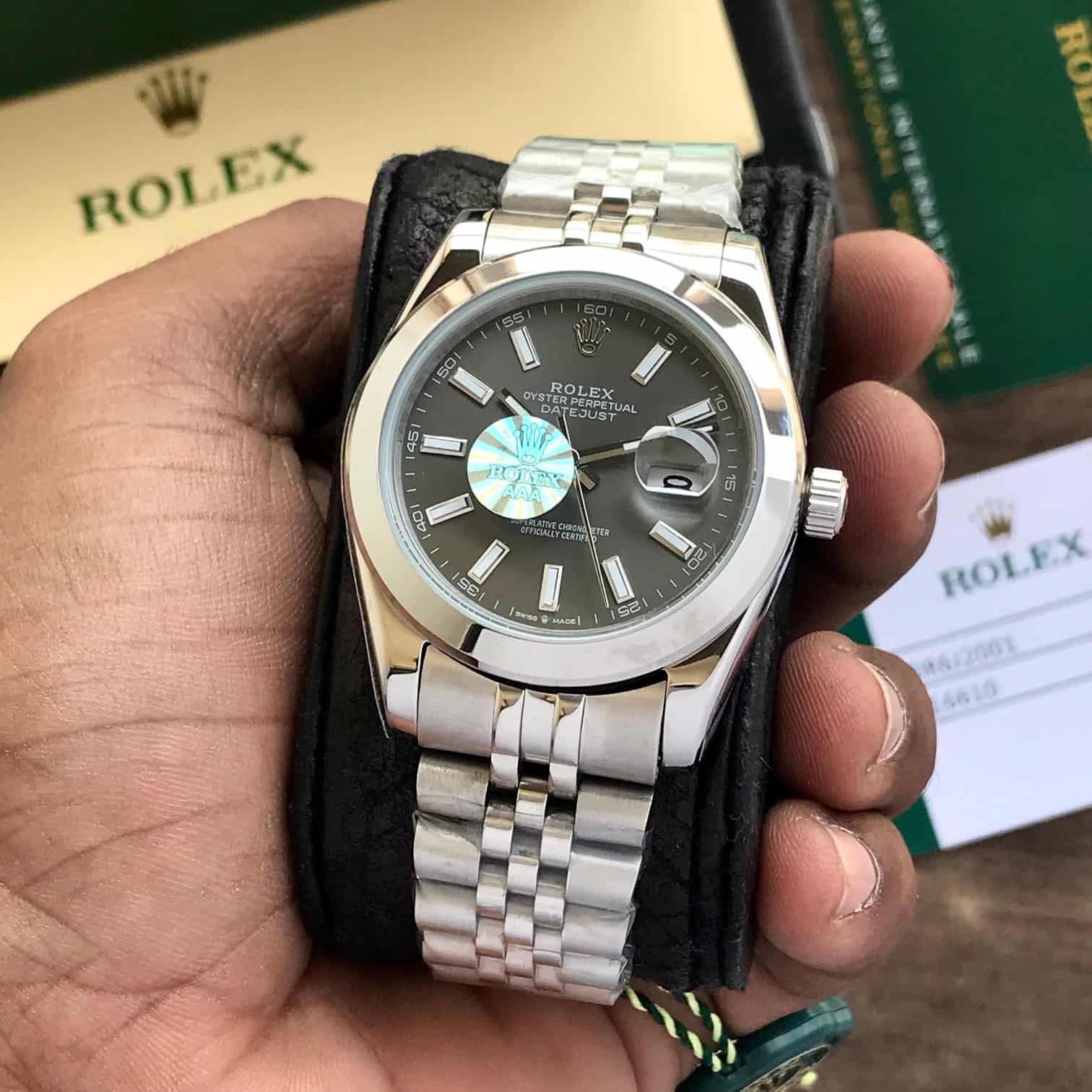 Rolex Date Just 41 Grey Dial Japanese Automatic Mens Watch — zoomed view