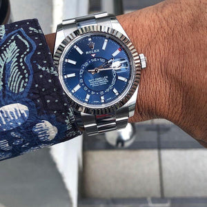 Rolex SkyDweller Silver Blue Dial Oyster Chain Belt Automatic Men’s Watch