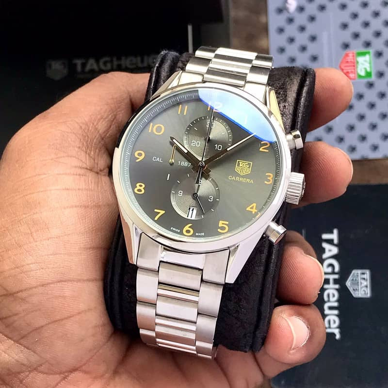 Tag Heuer Grand Carrera 1857 Stainless Steel Grey Dial Japanese Quality Men’s Watch — zoomed view