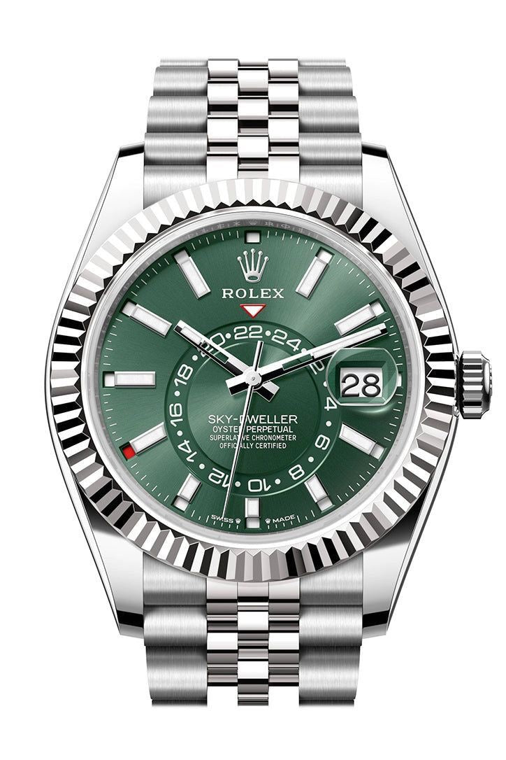 Rolex SkyDweller Silver Green Dial Jubli Chain Automatic Men’s Watch