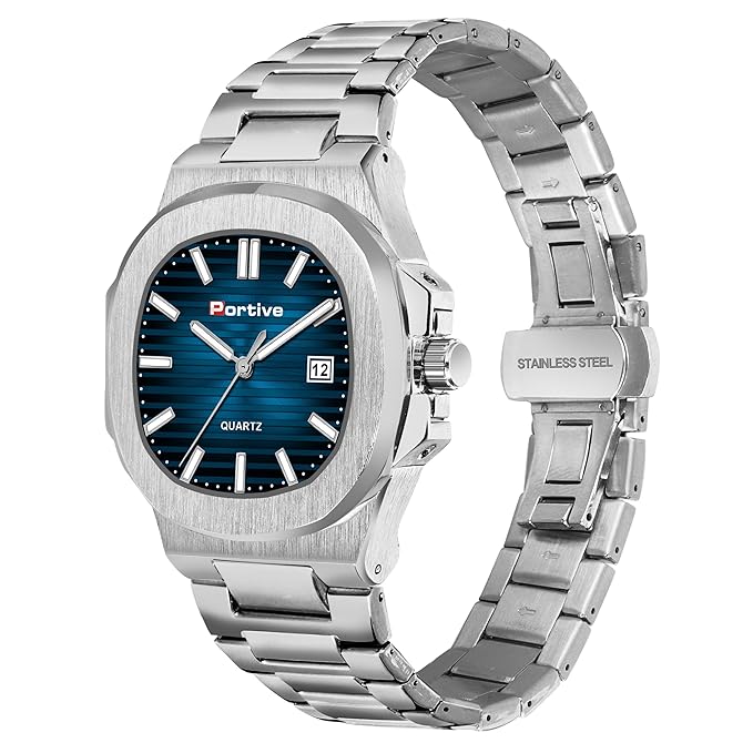 Portive Men's Silver Classic Analog Durable Stainless Steel Strap Formal Style Designed Watch