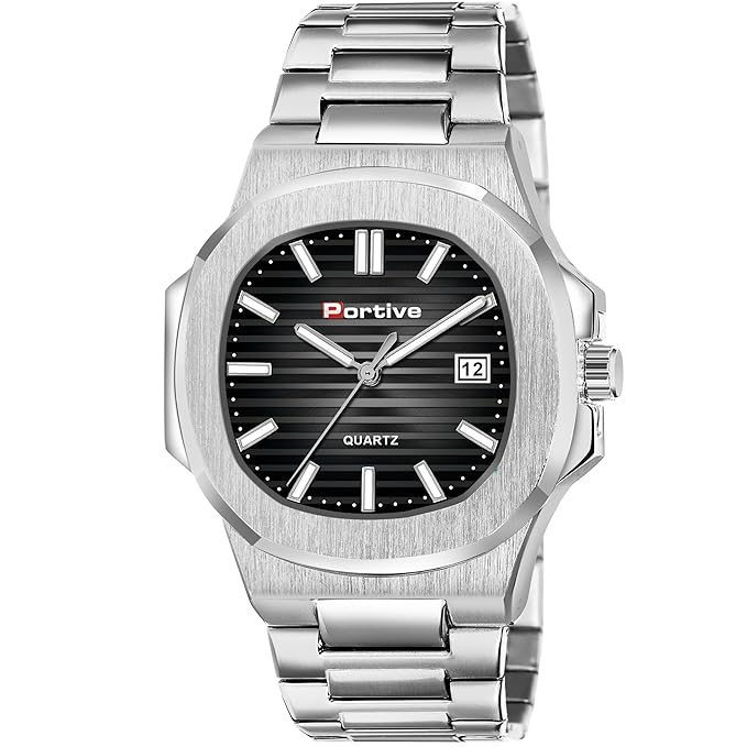 Portive Men's Silver Classic Analog Durable Stainless Steel Strap Formal Style Designed Watch