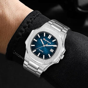 Portive Men's Silver Classic Analog Durable Stainless Steel Strap Formal Style Designed Watch
