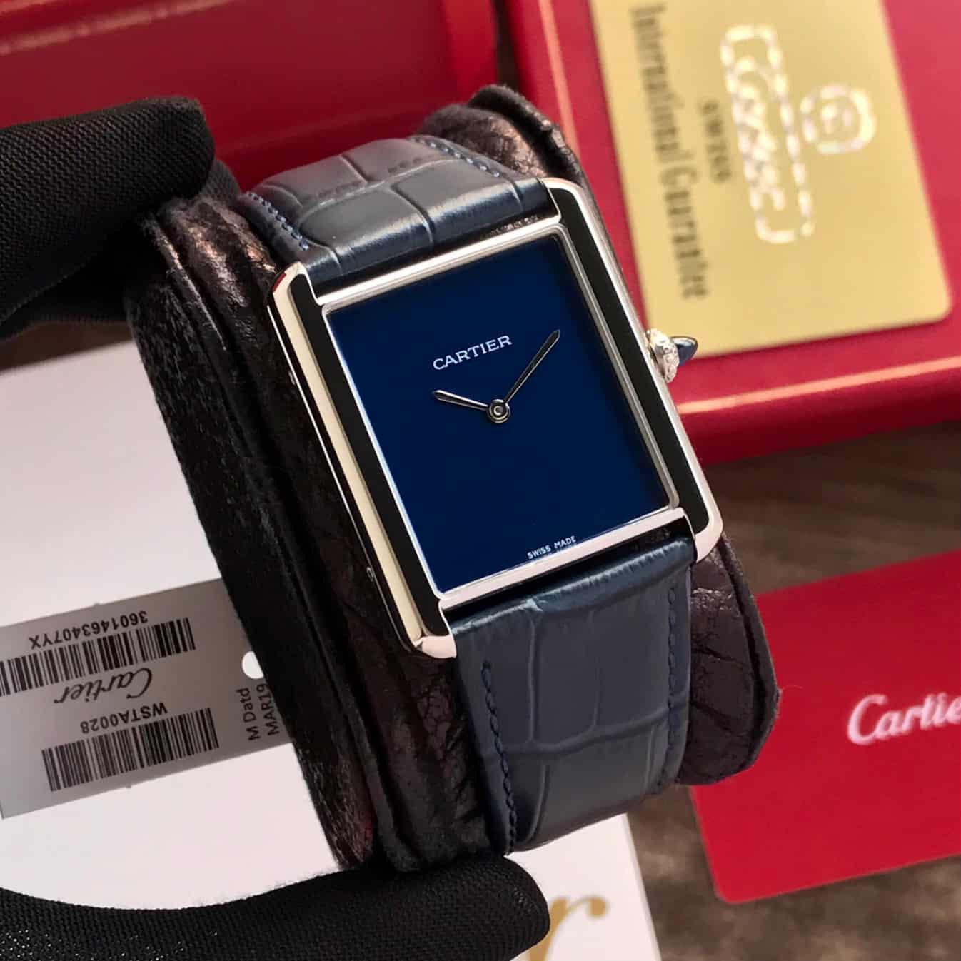 Cartier Tank Must Japanese Premium Medium Silver Blue Unisex Watch — zoomed view