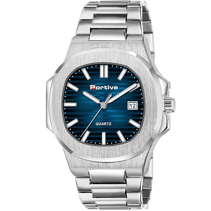 Portive Men's Silver Classic Analog Durable Stainless Steel Strap Formal Style Designed Watch