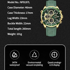 NAVIFORCE (orignal) Men's Military Digital Watches Analog Quartz Waterproof Watch Sport Multifunctional Leather Wristwatch