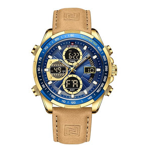 NAVIFORCE (orignal) Men's Military Digital Watches Analog Quartz Waterproof Watch Sport Multifunctional Leather Wristwatch