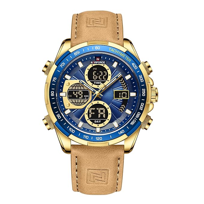 NAVIFORCE (orignal) Men's Military Digital Watches Analog Quartz Waterproof Watch Sport Multifunctional Leather Wristwatch