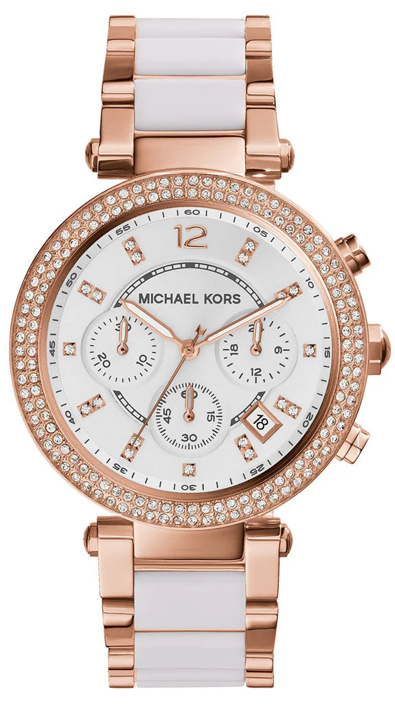 Michael Kors Parker White Dial Two Tone Steel Strap Watch For Women - MK5774