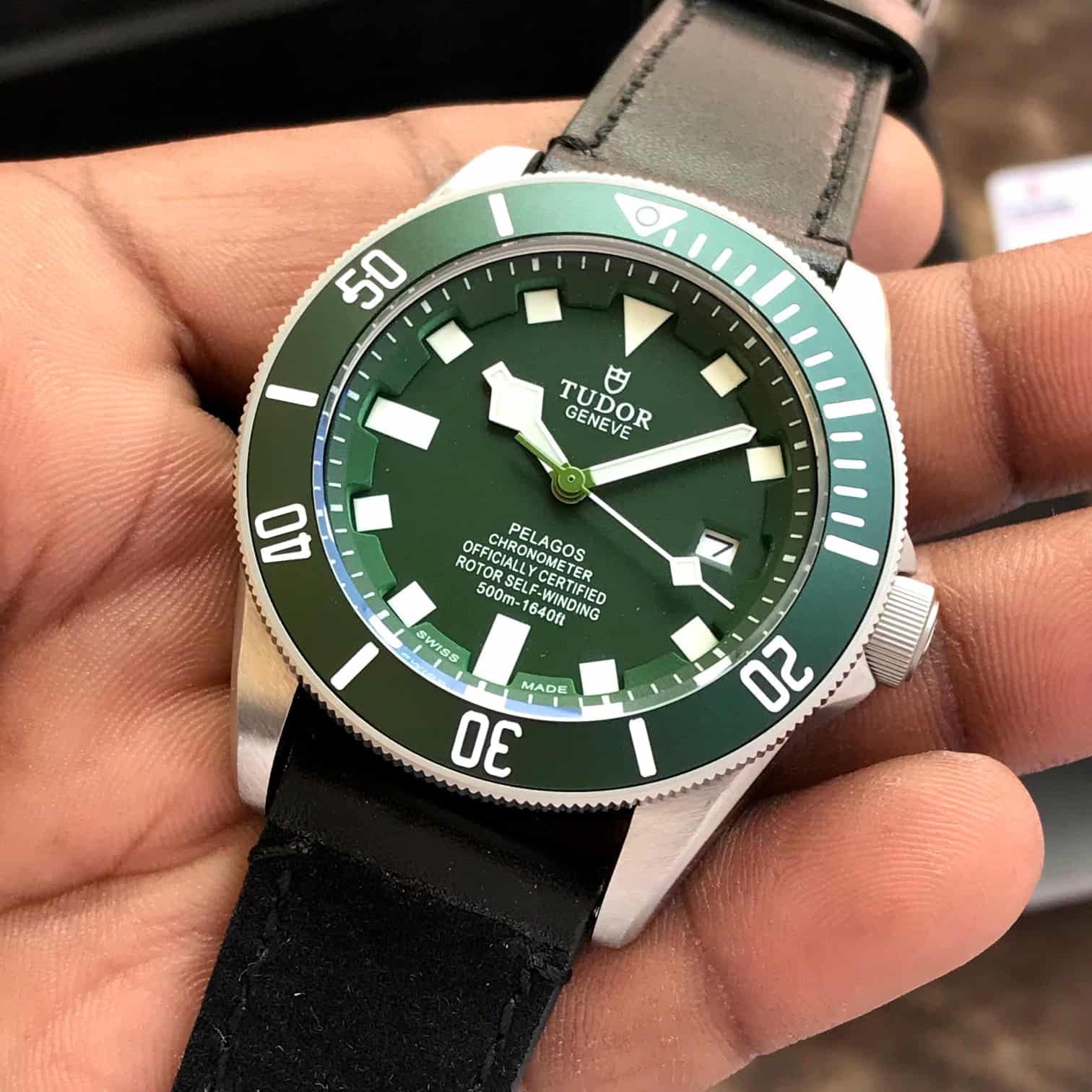 Tudor Pelagos Japanese Automatic Green Dial Mens Watch — zoomed view