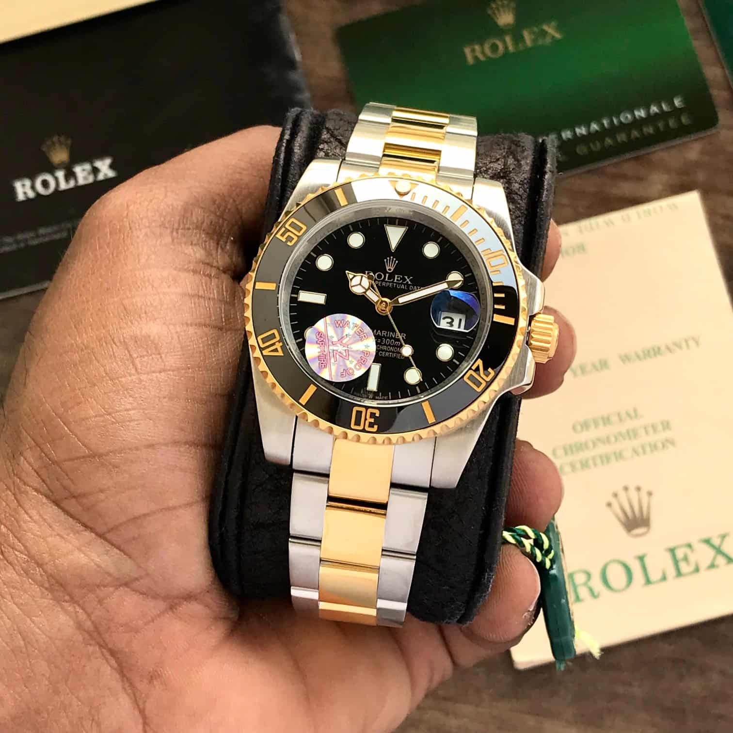 Rolex Submariner Two Tone Black Dail Japanese Automatic Mens Watch — zoomed view