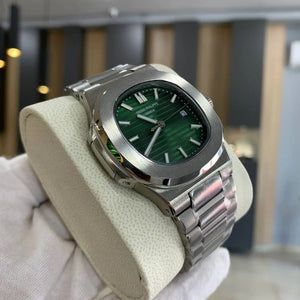 Patek Phillipe Nautilus Silver Green Dial Metal premium Automatic Shahrukh khan Watch [OPEN BACK]