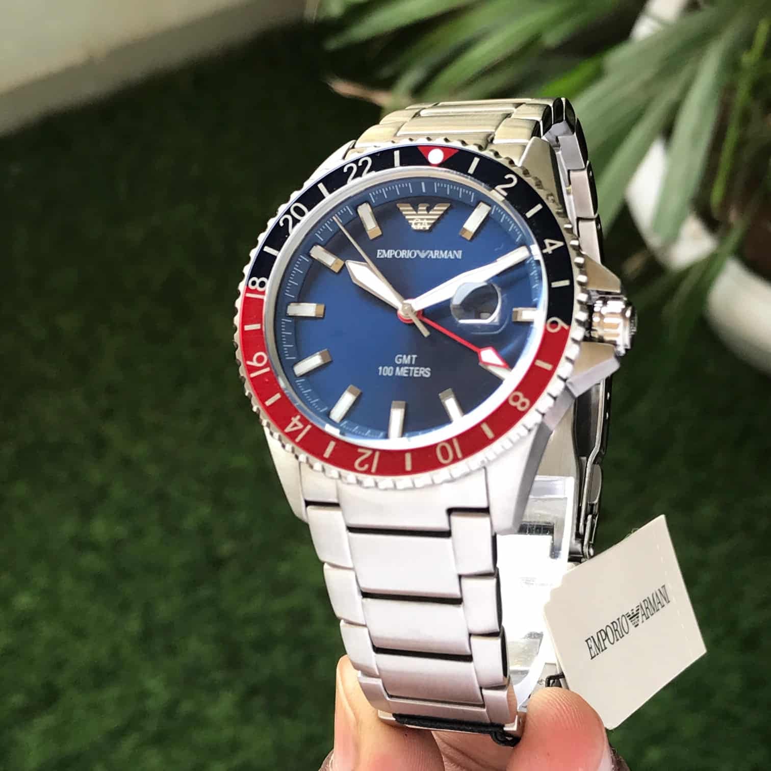 Emporio Armani AR11590 Diver GMT Blue Dial Men’s Automatic Quality Watch — zoomed view