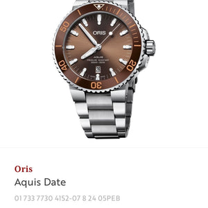 Oris Aquis Date Authentic Automatic Silver Brown Dial Men’s Watch