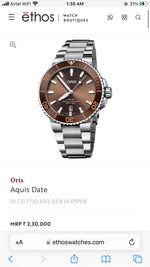 Oris Aquis Date Authentic Automatic Silver Brown Dial Men’s Watch