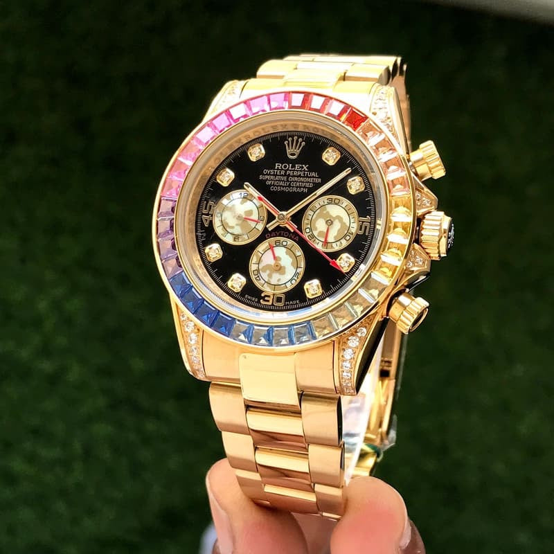 Rolex Rainbow Daytona Gold Tone Automatic Japanese Master Quality Men’s Watch — zoomed view