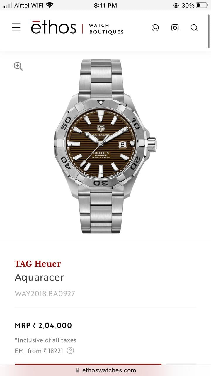 Tag Heuer Aquaracer Calibre 5 Sunrey Brown Dial 100% Authentic Quality Men’s Watch