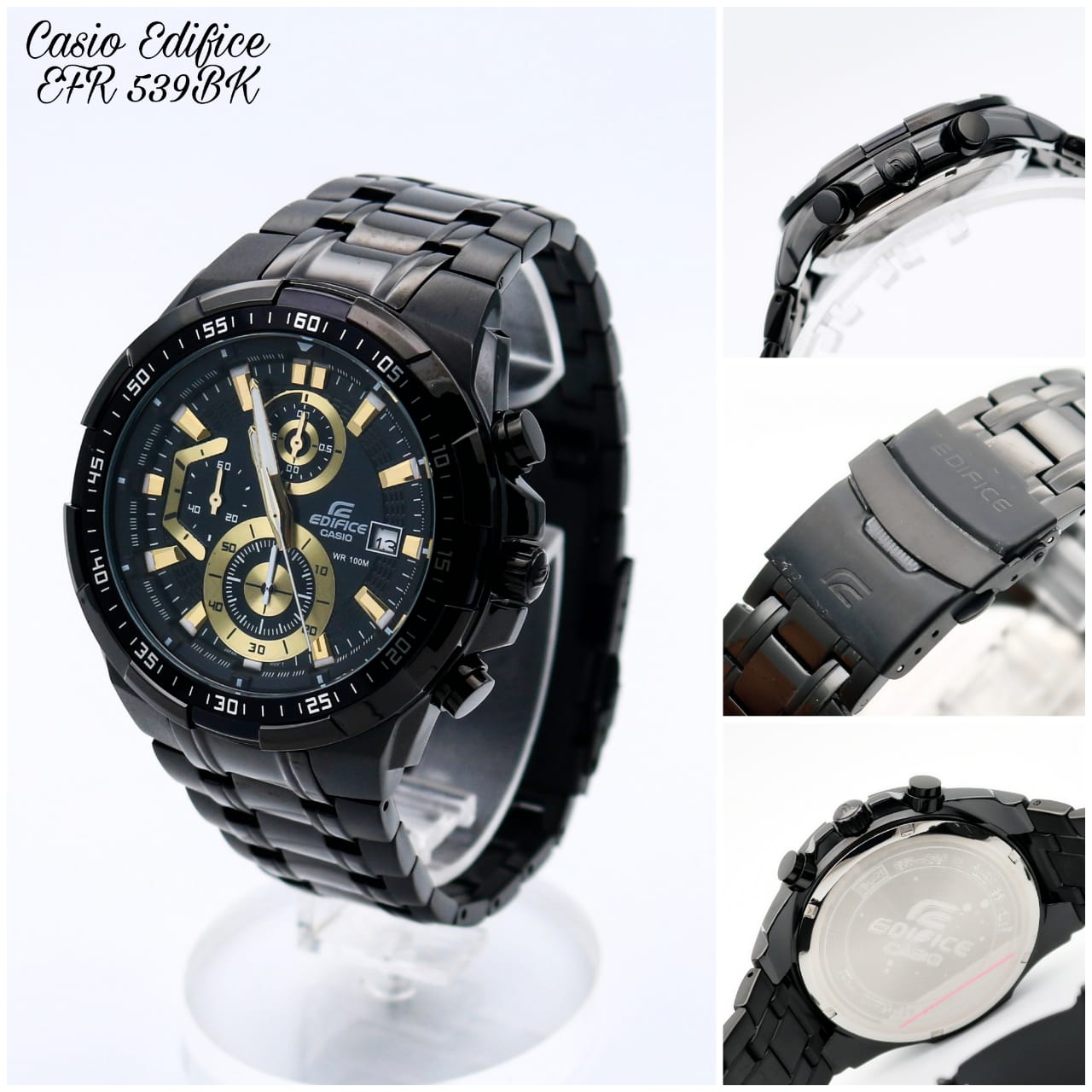 Edifice EFR-539BK-1AVUDF Black Dial Black Stainless Steel Band Analog Watch - For Men EX187 — zoomed view