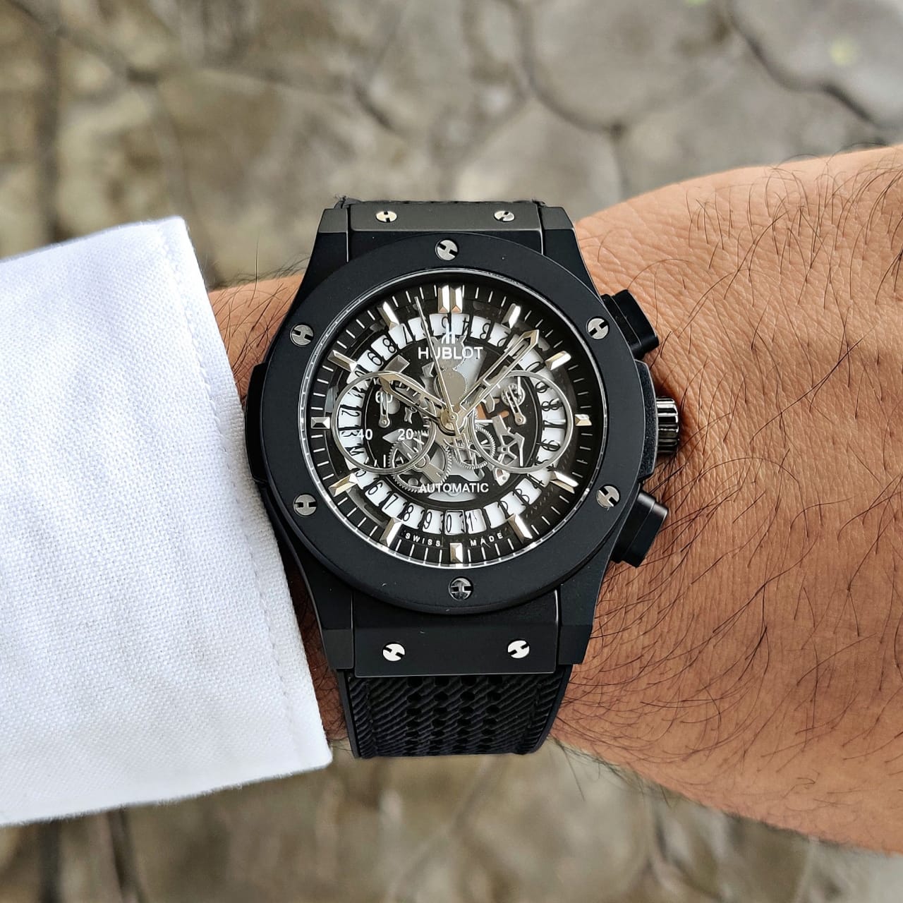 Hublot Black Belt Watch — zoomed view