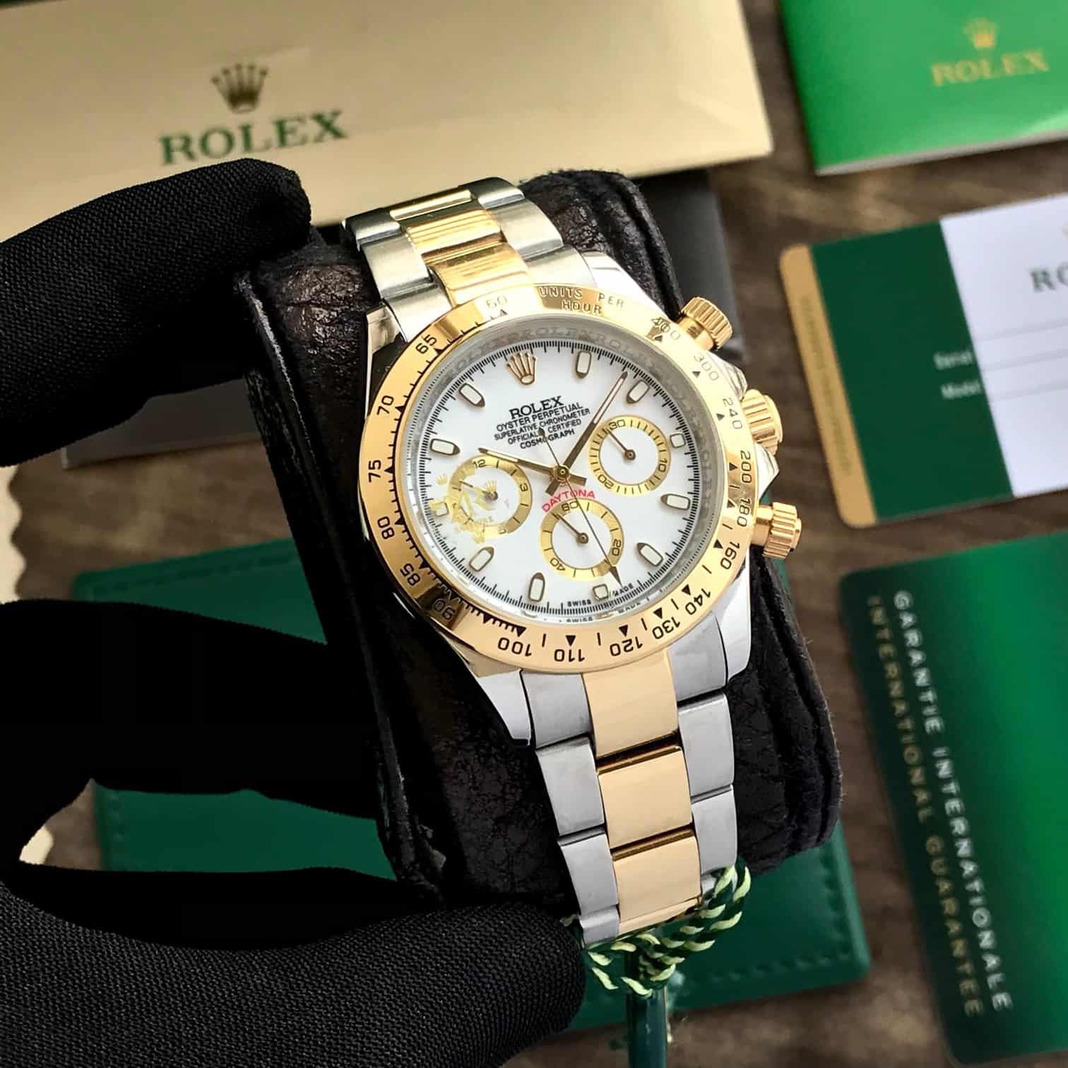 Rolex Daytona Two Tone White Dial Automatic Mens Watch — zoomed view