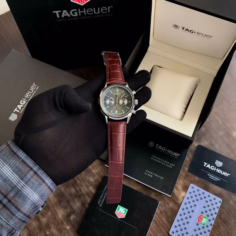 Tag Heuer Carrera Japanese Machinery Grey Dial & Brown Leather Strap Master Quality Mens Watch