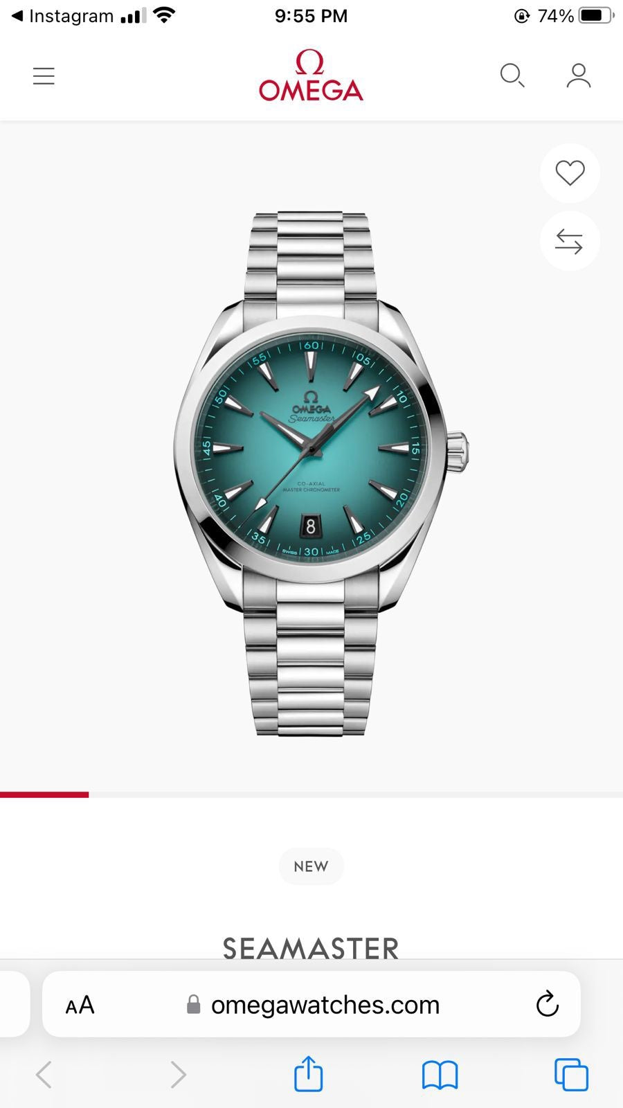 Omega Seamaster Aqua Terra Turquoise Dial Automatic Mens Watch