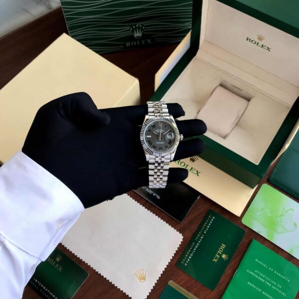 Rolex Date Just 41 Stainless Steel Grey Dial Jubli Chain Belt Japanese Master Quality Mens Watch