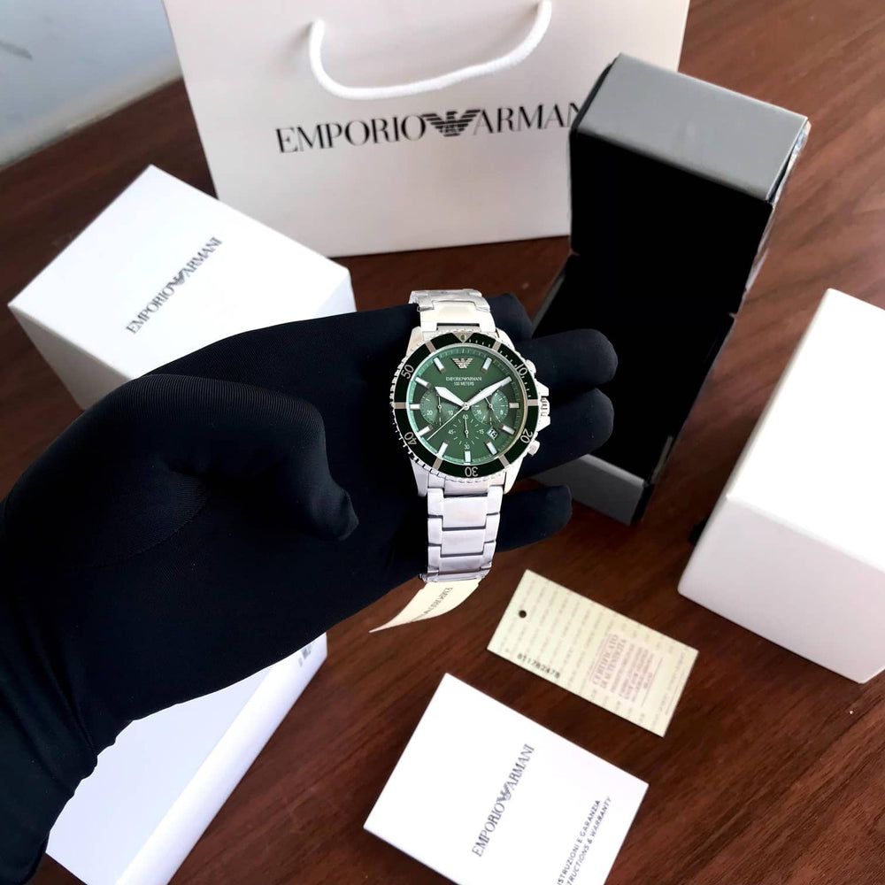 Emporio Armani AR11500 Stainless Steel Green Dial Chronograph Mens Watch