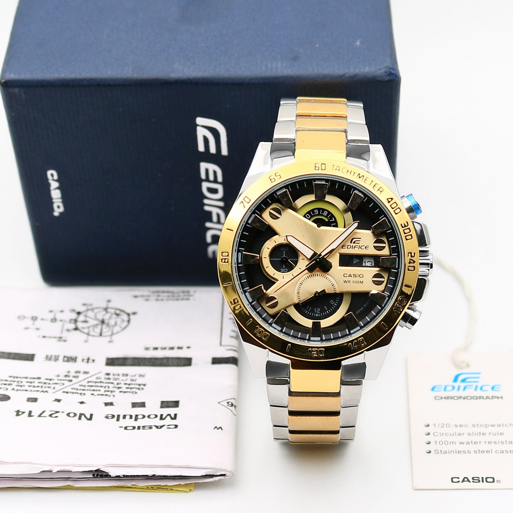 Casio Edifice Chronograph Black Dial Gold Metal Men's Watch Efr — zoomed view