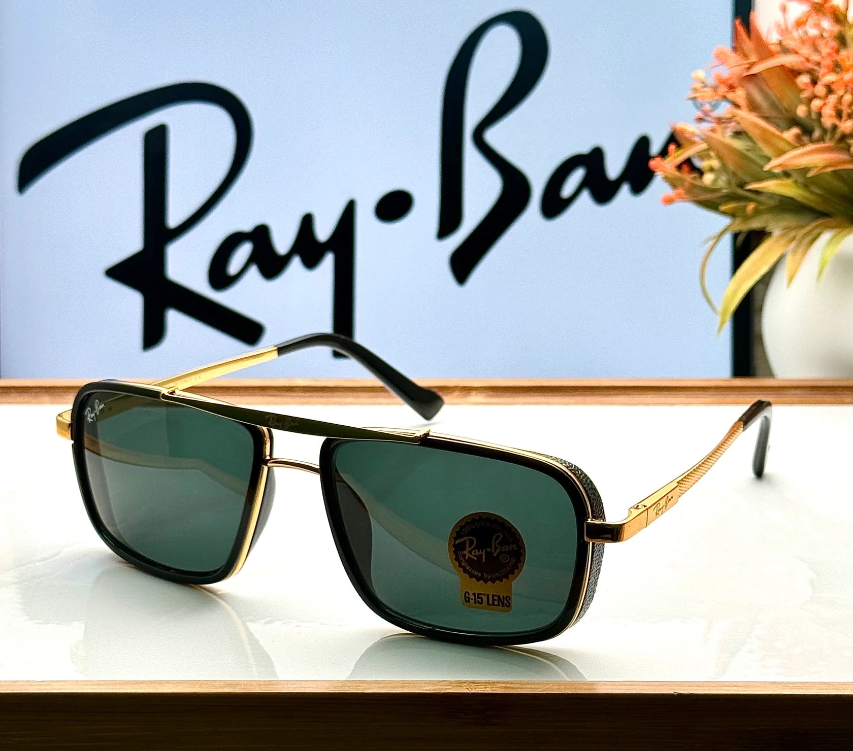 RB 4413 GOLD BLACK GLASS LENS — zoomed view