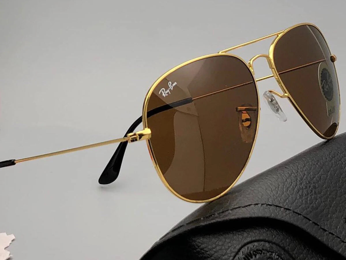 New Stylish Brown & Gold 3026 Wayfarer Master Pcs Sunglass For Unisex — zoomed view