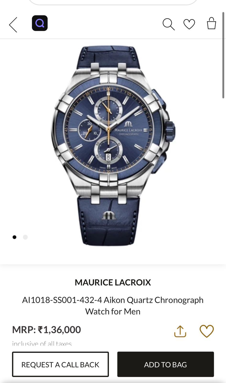 Maurice Lacroix Aikon Chronograph Swiss Quartz 44mm Blue Dial Watch AI1018-SS001-432-4, Chronograph