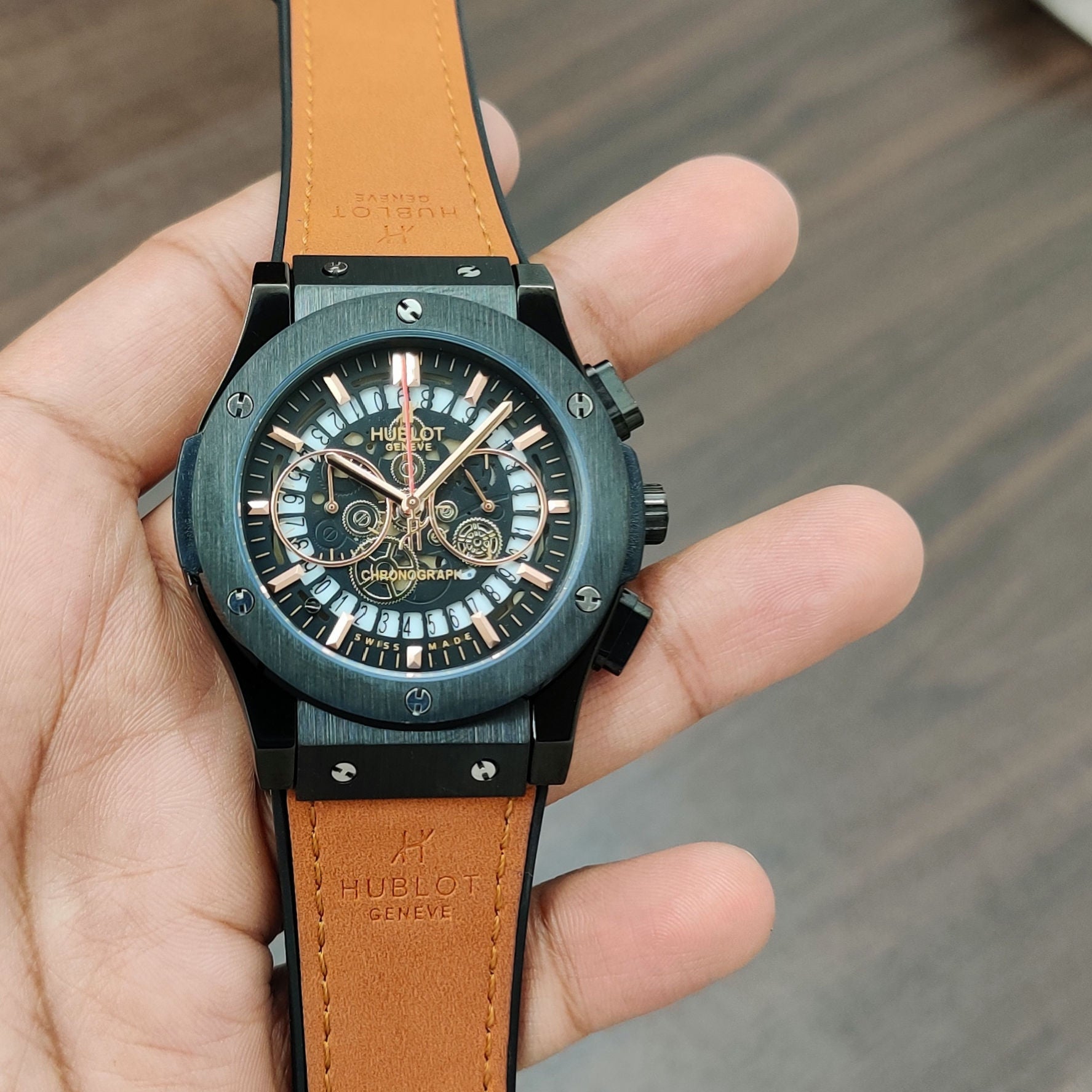 Hublot Brown Chronograph Watch — zoomed view