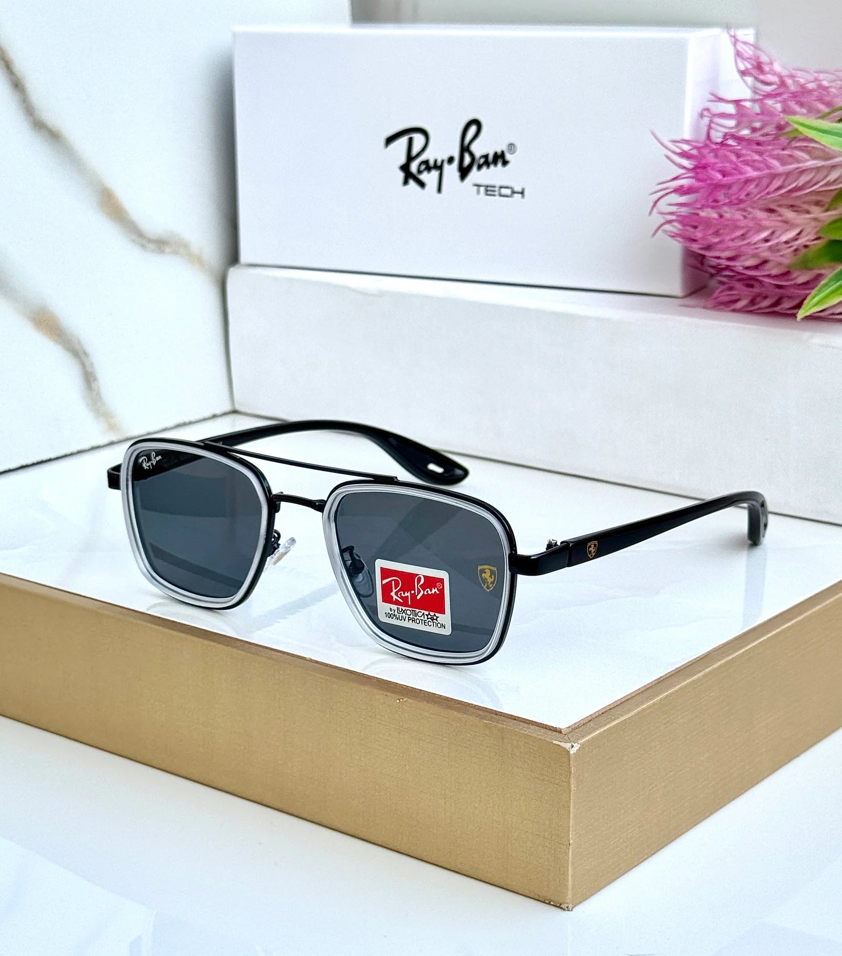 RB #6 METAL BLACK BLACK GREY BLACK UV-400 SUNGLASSES — zoomed view