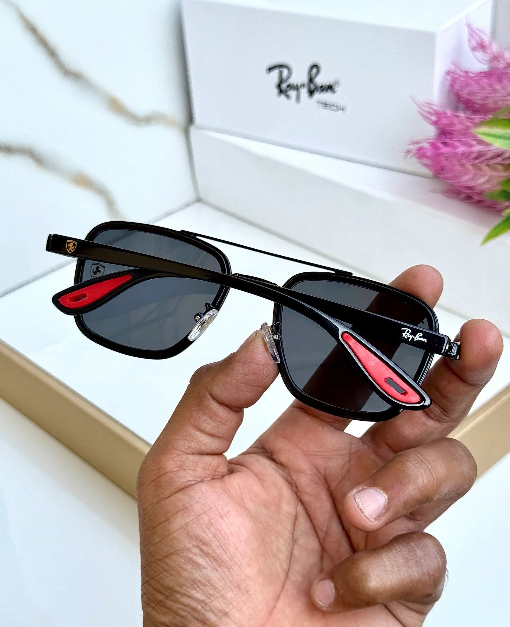 RB #6 METAL FULL BLACK UV-400 SUNGLASSES — zoomed view