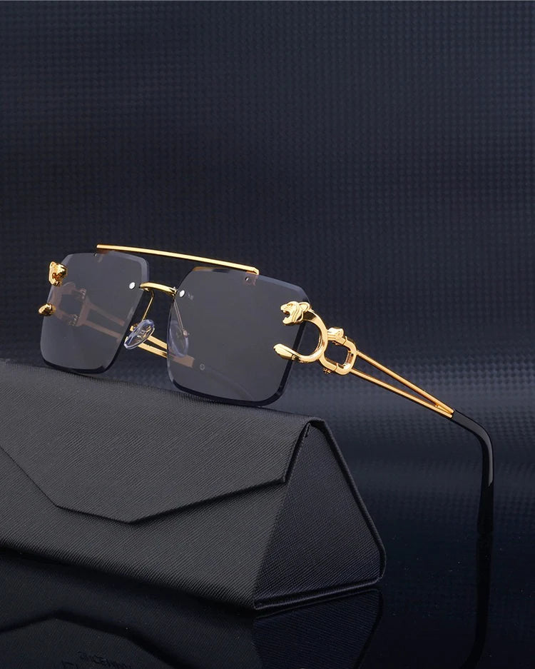 New Stylish Rimless Panther face Luxurious Gold Brown UV-400 Unisex Fashion Sunglasses (Copy)
