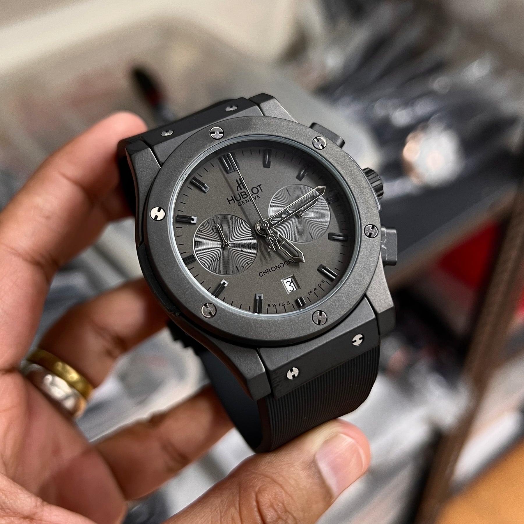 Black Hublot master Watch — zoomed view
