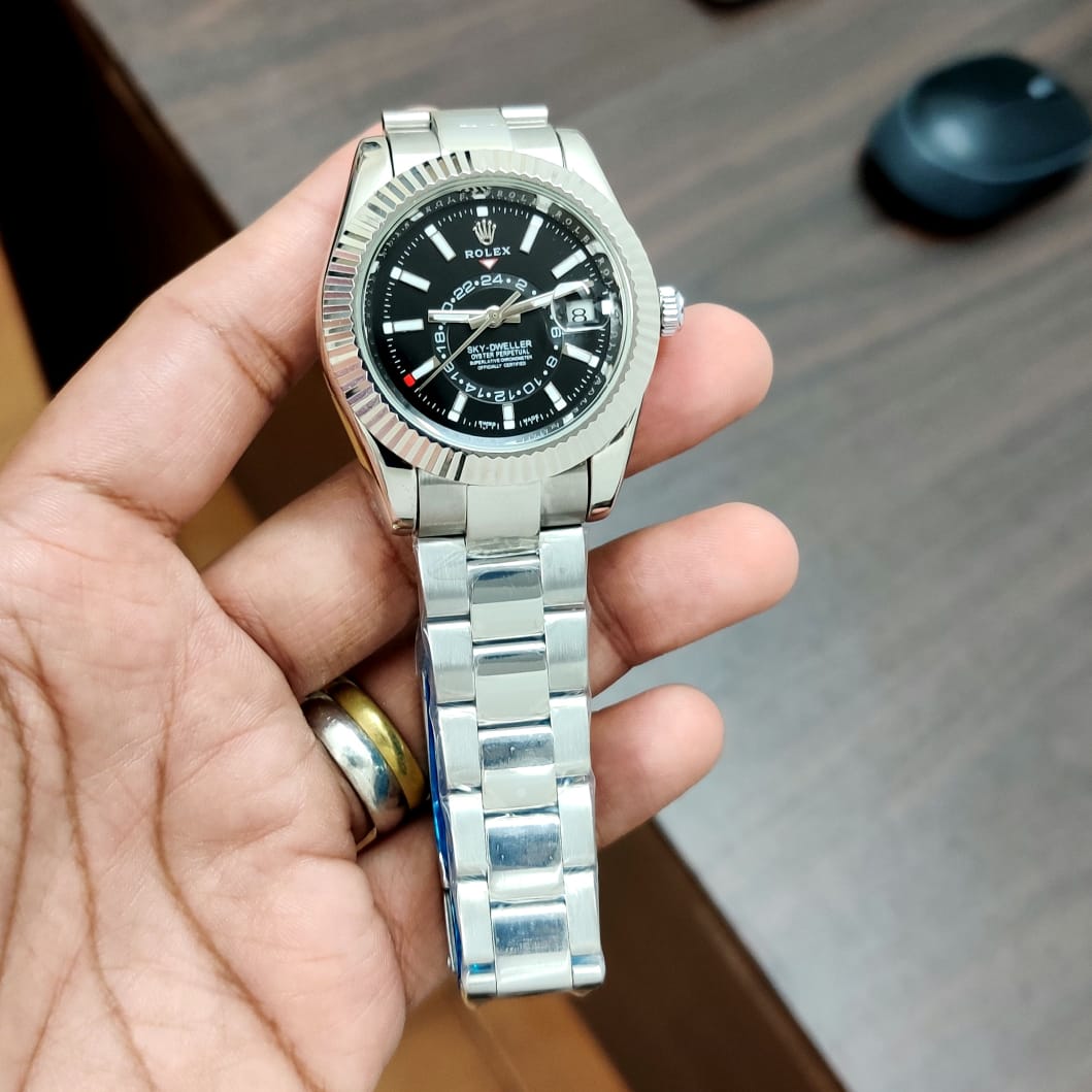 Rolex Silver Chain with Black  MEN WATCH