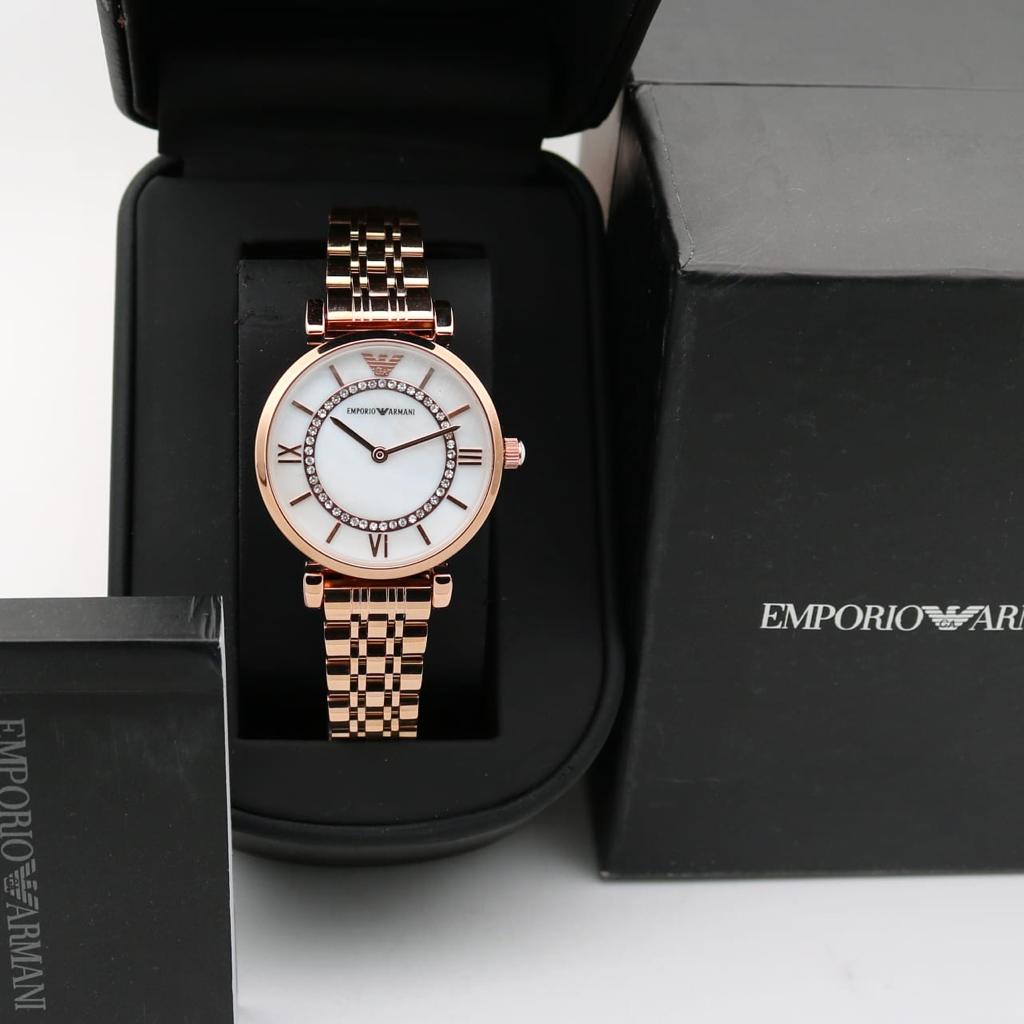 Emporio Armani Stainless Steel Analog Off-White Dial Women Watch-Ar1909, Rose Gold Band — zoomed view