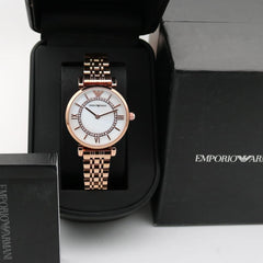 Emporio Armani Stainless Steel Analog Off-White Dial Women Watch-Ar1909, Rose Gold Band