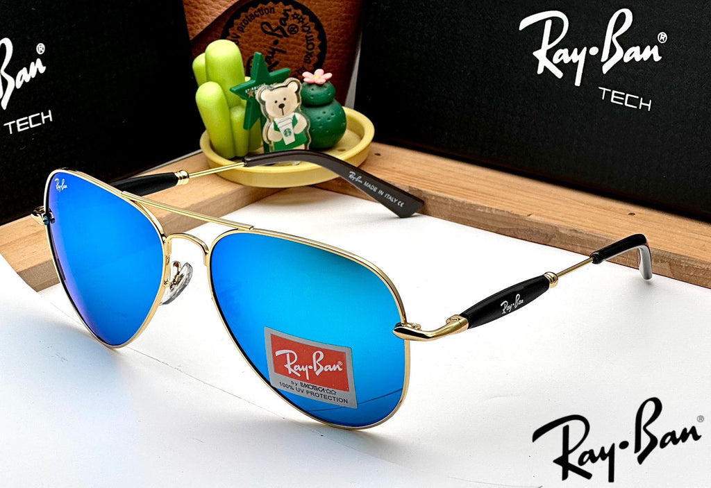 Ray Ban 3517 GOLD AQUA UV-400 SUNGLASSES — zoomed view