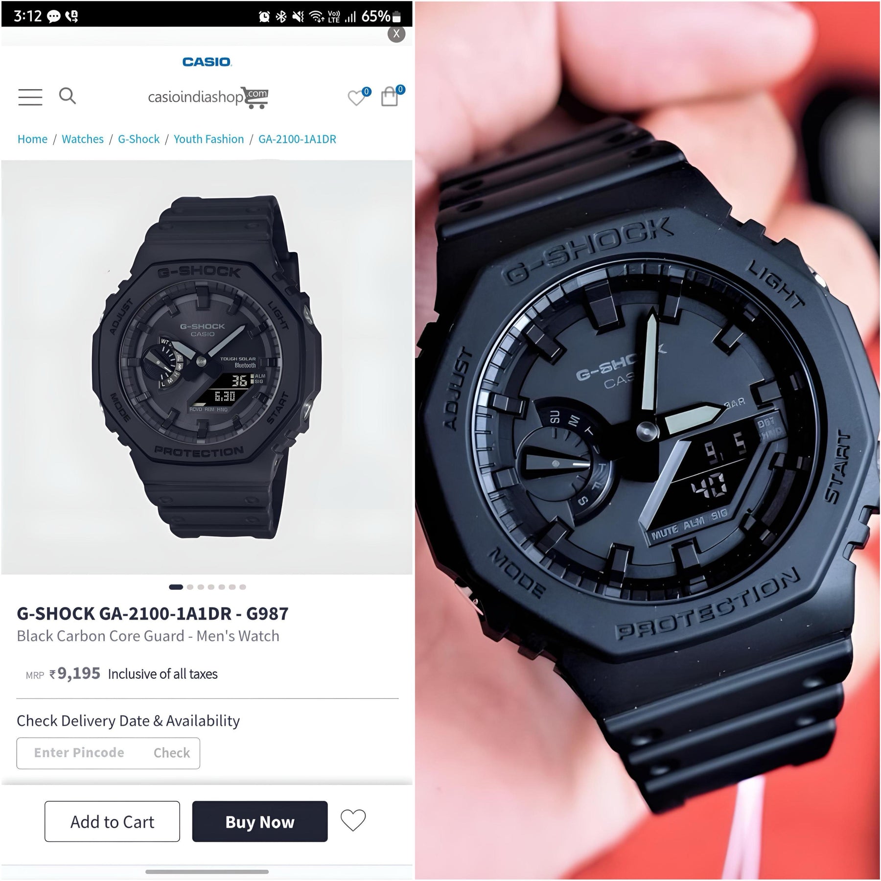 Casio G-Shock GA-2100 — zoomed view