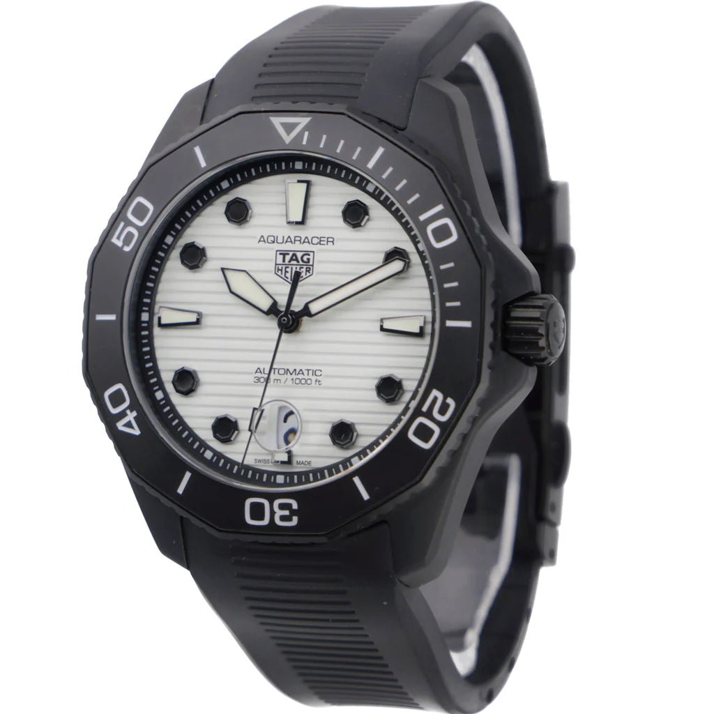 Tag Heuer Aquaracer Professional 300 Automatic White Dial Black Rubber Strap Watch for Men