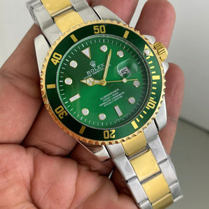 Rolex Silver Gold Green Automatic Chain Watch For Men