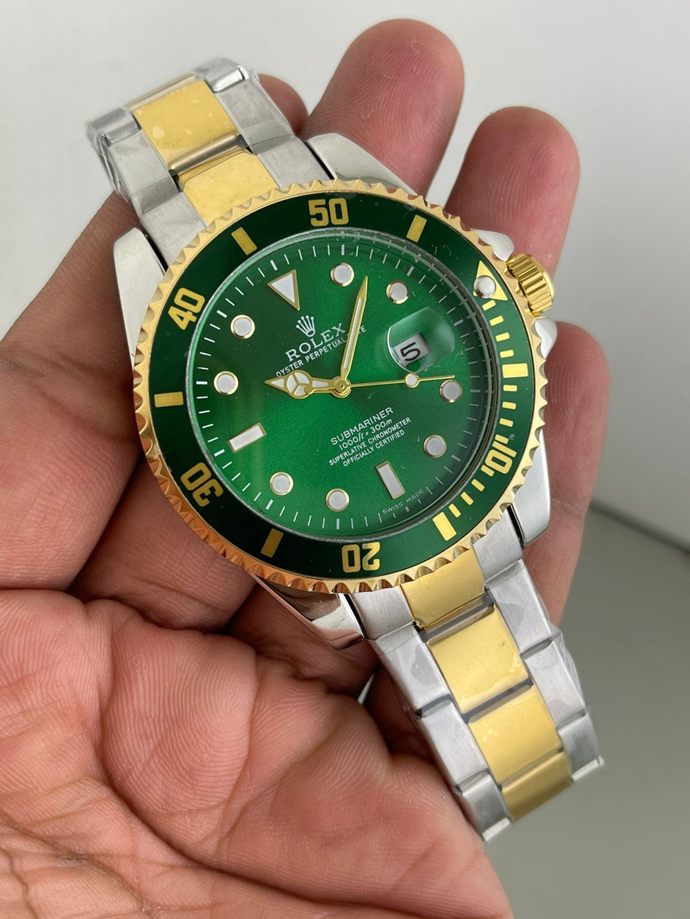 Rolex Silver Gold Green Automatic Chain Watch For Men