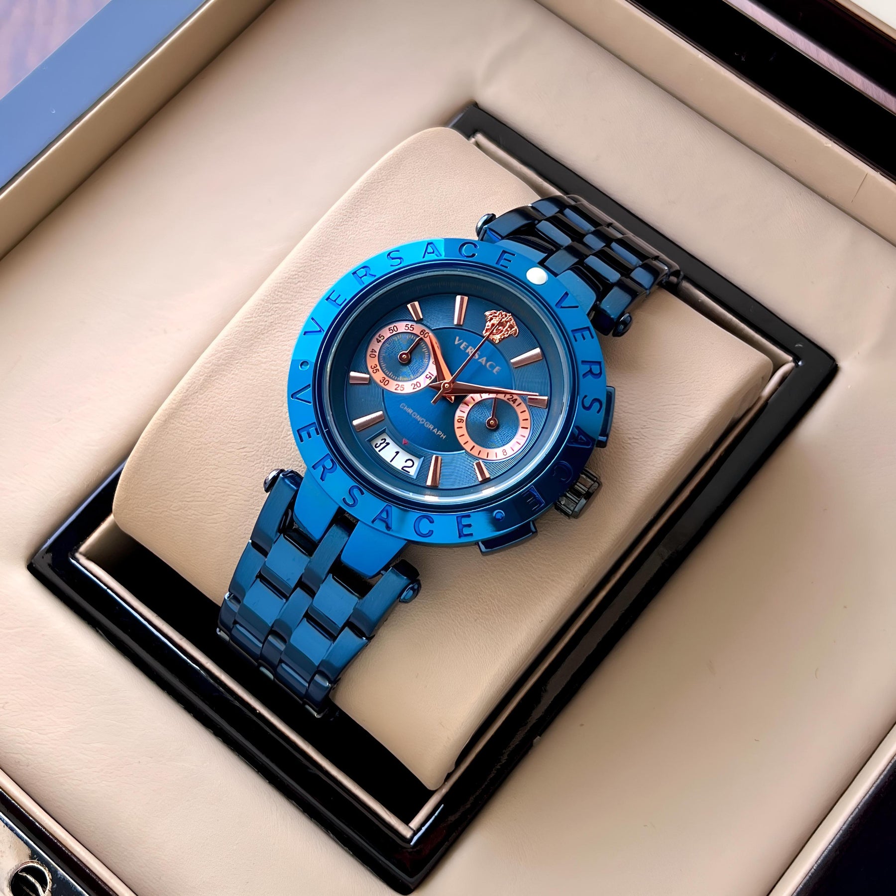 Versace bi-compax chronograph — zoomed view