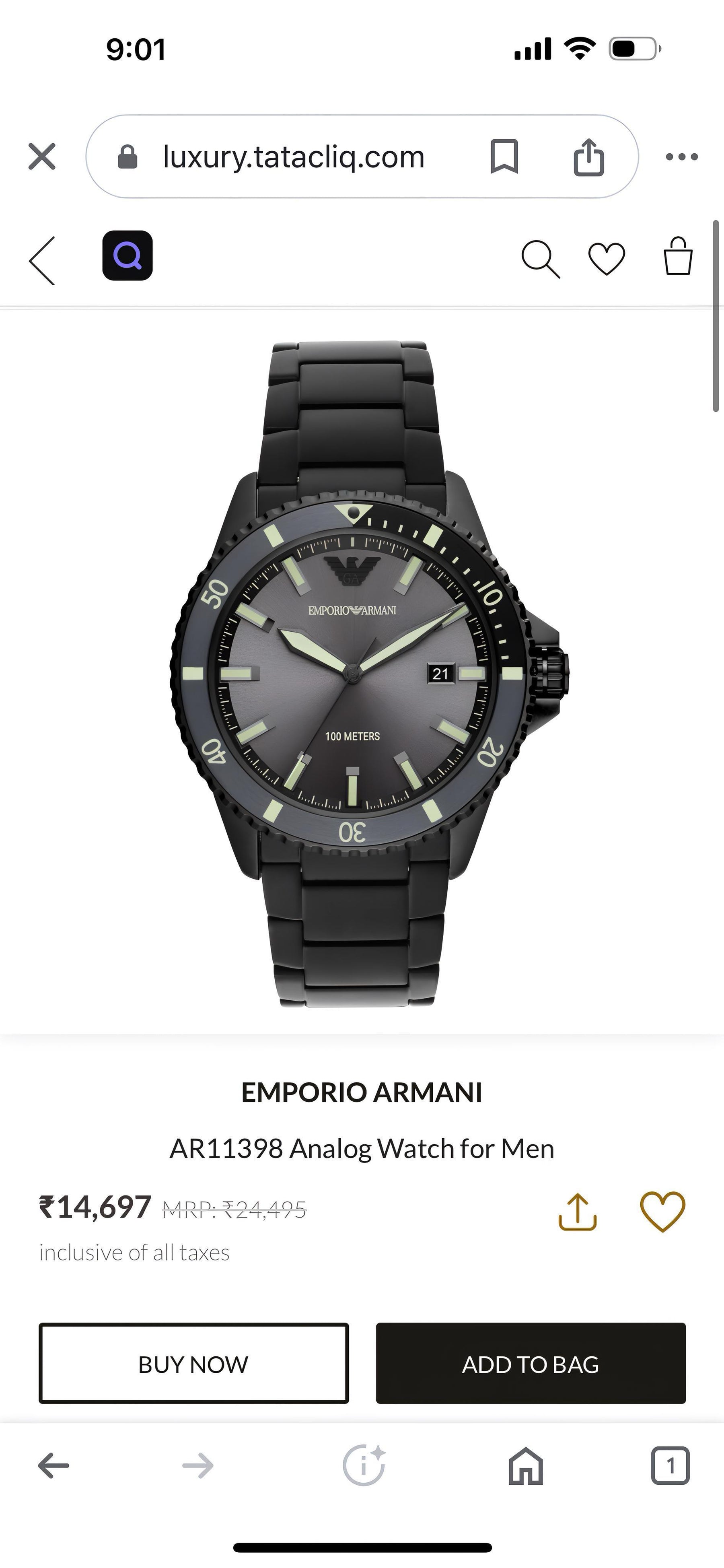 Emporio Armani AR11398 All Black — zoomed view